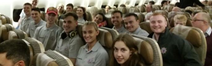 Apprentices on the plane - off to build a school in Nepal 