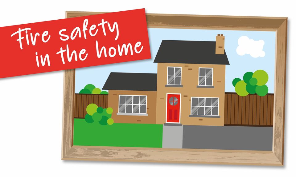 Fire safety in the home with an image of a house and garden